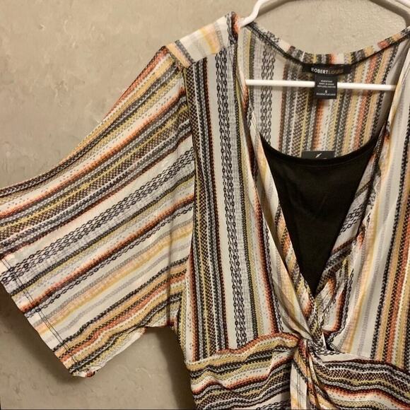 ROBERT LOIS Super Soft Black Yellow Cream Mixed Media Top Size Small NWT - Picture 3 of 10